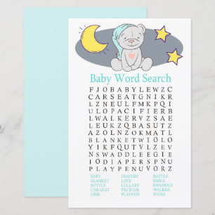 Teddy bear Baby Shower Word Search Game