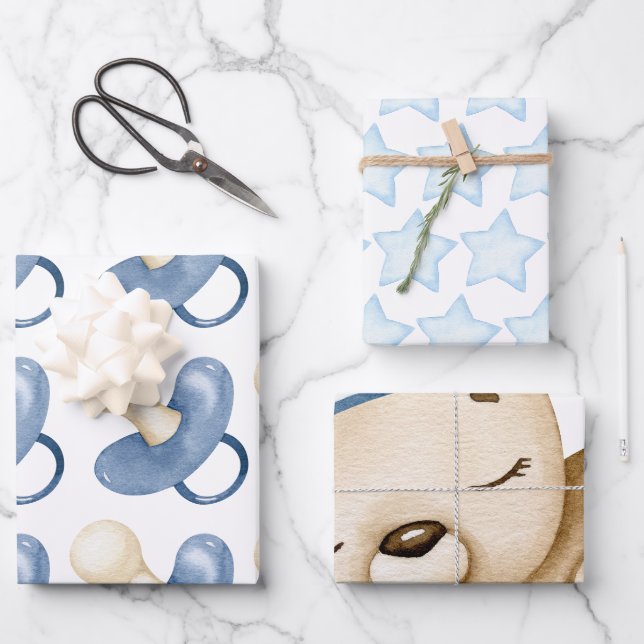 Teddy Bear Baby Shower Wrapping Paper Sheets (Front)