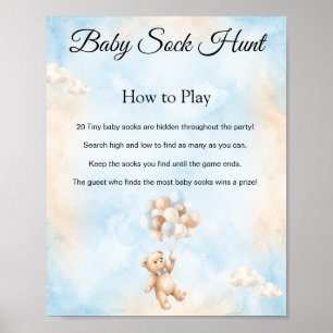 Teddy Bear Baby Sock Hunt Shower Game Sign