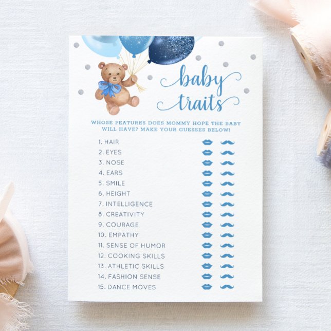 Teddy Bear Baby Traits Game Baby Shower Card (Creator Uploaded)