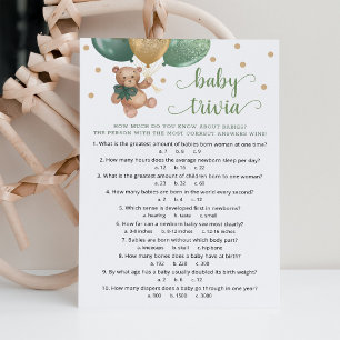 Teddy Bear Baby Trivia Baby shower Carte de jeu