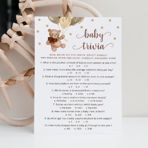 Teddy Bear Baby Trivia Baby shower Carte de jeu