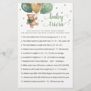 Teddy Bear Baby Trivia Game Baby Shower