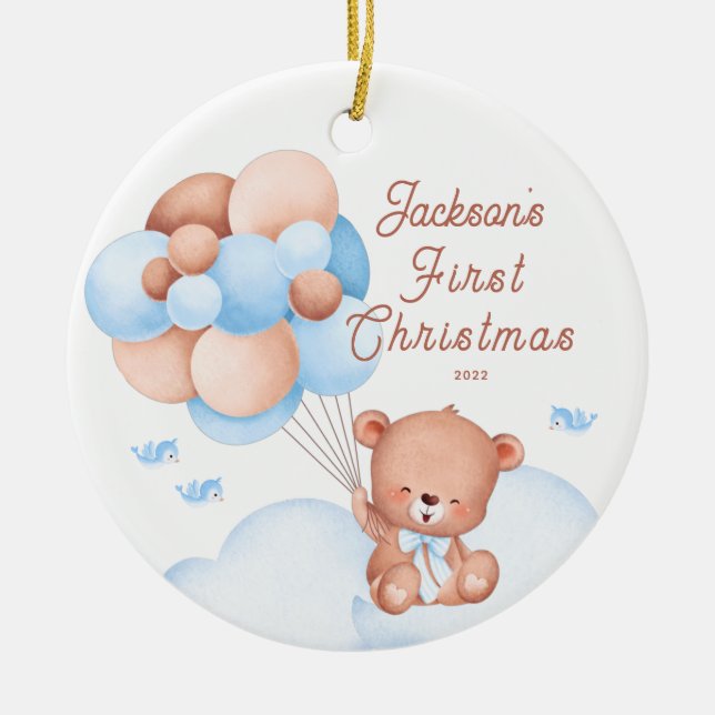 Teddy Bear Baby's First Christmas  Ceramic Ornament (Front)