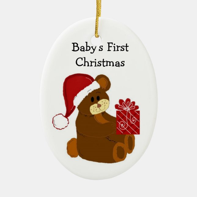 Teddy Bear Baby's First Christmas Ceramic Ornament (Front)