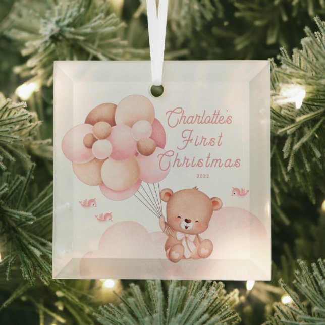Teddy Bear Baby's First Christmas Glass Ornament (Insitu)