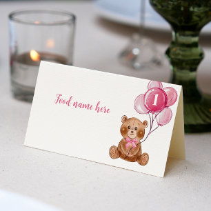 Teddy Bear Balloon 1st Birthday Tent Place Card