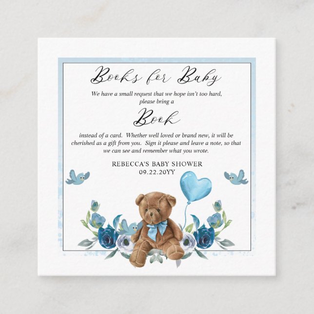 Teddy Bear Balloon Baby Shower Book Request Enclosure Card (Front)