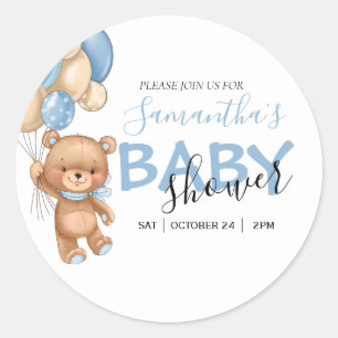 Teddy Bear Balloon Baby Shower Classic Round Stick Sticker