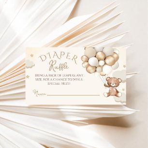 Teddy Bear Balloon Baby Shower Diaper Raffle Enclosure Card