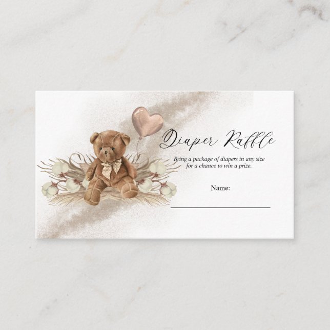 Teddy Bear Balloon Baby Shower Diaper Raffle  Enclosure Card (Front)