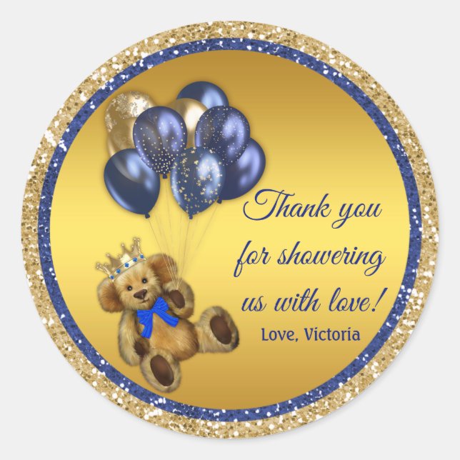 Teddy Bear Balloon Baby Shower Favour Stickers (Front)