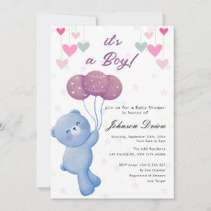 teddy bear balloon baby shower invitation