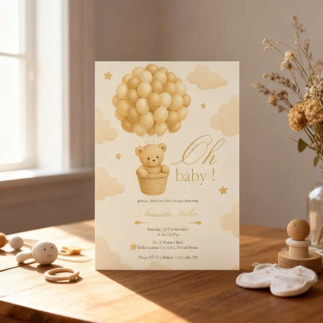 Teddy Bear Balloon Baby Shower Invitation (Creator Uploaded)