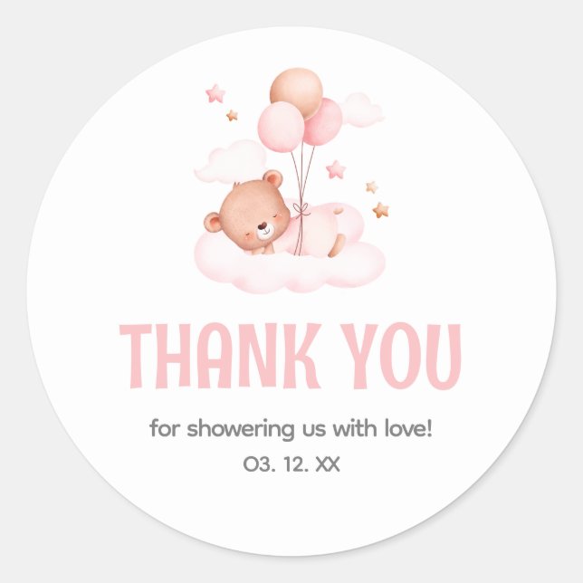 Teddy Bear Balloon Baby Shower Thank You Classic Round Sticker (Front)