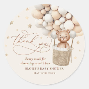 Teddy Bear Balloon Bearly Wait Baby Shower Favour Classic Round Sticker
