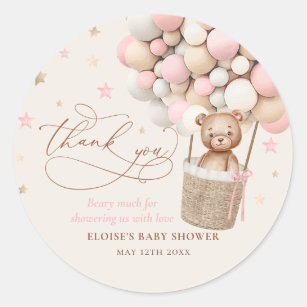 Teddy Bear Balloon Bearly Wait Baby Shower Favour  Classic Round Sticker