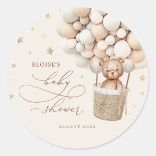 Teddy Bear Balloon Bearly Wait Baby Shower Favour  Classic Round Sticker