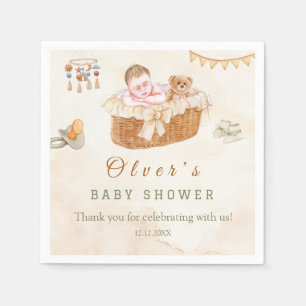 Teddy Bear Balloon Bearly Wait Baby Shower Napkin