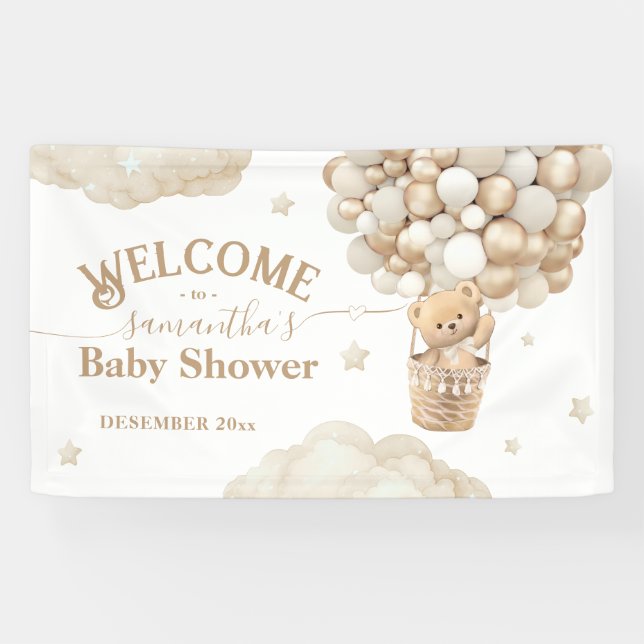 Teddy Bear Balloon Bearly Wait Baby Shower welcome Banner (Horizontal)