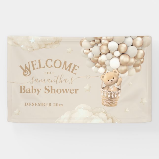 Teddy Bear Balloon Bearly Wait Baby Shower welcome Banner (Horizontal)