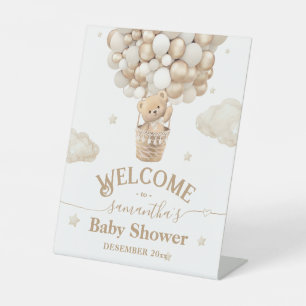Teddy Bear Balloon Bearly Wait Baby Shower welcome Pedestal Sign