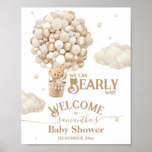 Teddy Bear Balloon Bearly Wait Baby Shower welcome Poster
