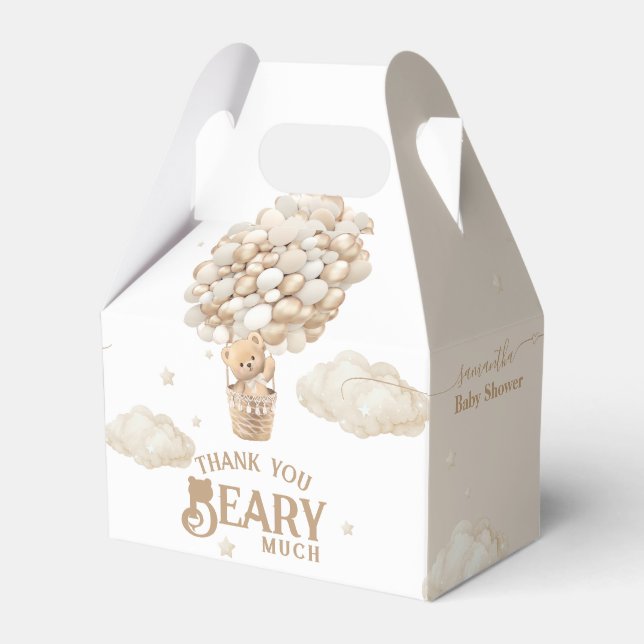 Teddy Bear Balloon Bearly Wait neutral Baby Shower Favor Box (Front Side)