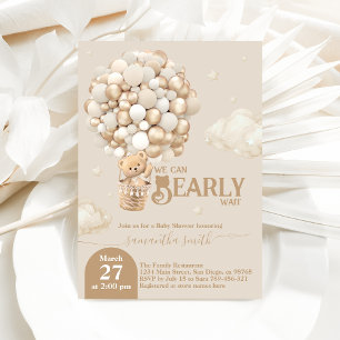 Teddy Bear Balloon Bearly Wait neutral Baby Shower Invitation