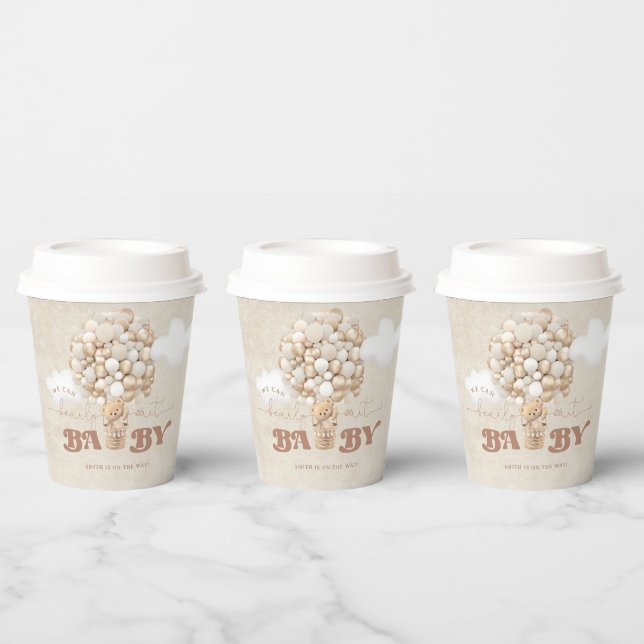 Teddy Bear Balloon Bearly Wait Neutral Baby Shower Paper Cups (Multi)