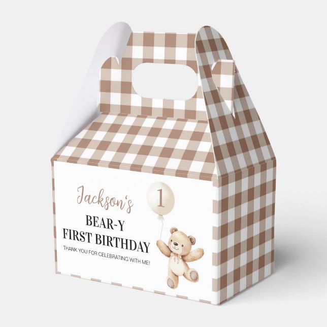 Teddy Bear Balloon Beary Birthday Thank You Favor Box (Front Side)