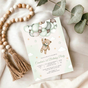 Teddy Bear Balloon Birthday Invitation