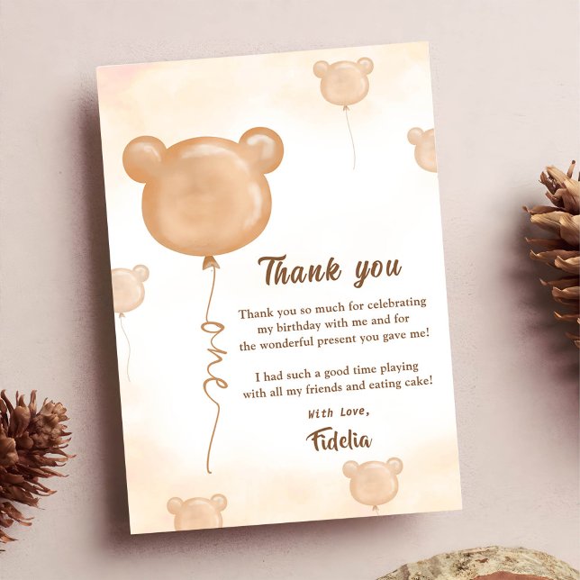 Teddy Bear Balloon Birthday Thank You Card (Creator Uploaded)