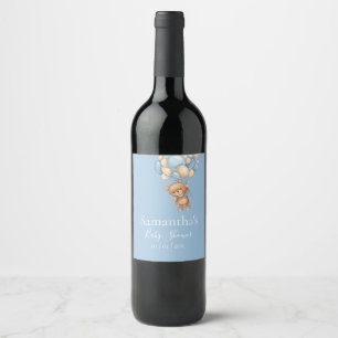 Teddy Bear Balloon Blue baby shower Wine La Label