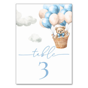 Teddy Bear Balloon Blue Boy Baby Shower Table Number