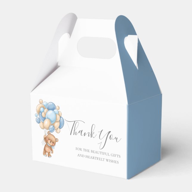 Teddy Bear Balloon Blue Favour Box (Front Side)
