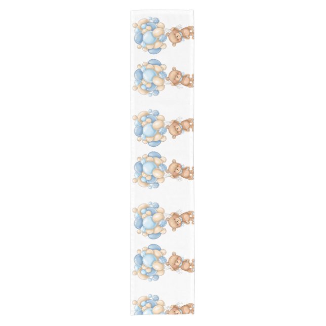 Teddy Bear Balloon Blue   Short Table Runner (Front)