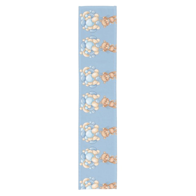 Teddy Bear Balloon Blue   Short Table Runner (Front)