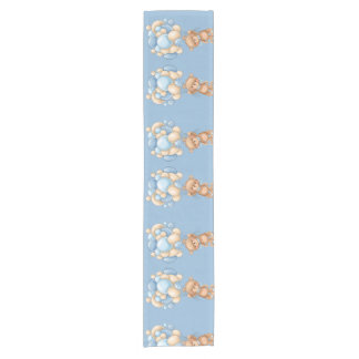 Teddy Bear Balloon Blue Short Table Runner