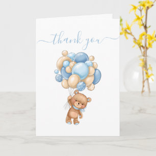 Teddy Bear Balloon Blue Thank You  Card