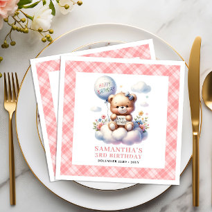 Teddy Bear Balloon Blush Cute Decor girl birthday  Napkin