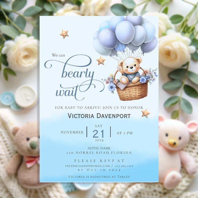 Teddy Bear Balloon Boy Baby Shower Invitation (Créateur téléchargé)