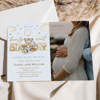 Teddy Bear Balloon Boy Baby Shower Photo Invitation