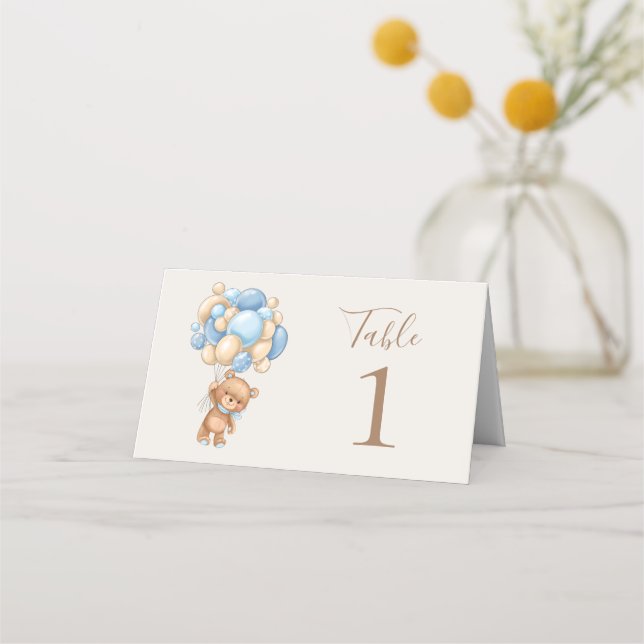 Teddy Bear Balloon Brown Place Card (Front)