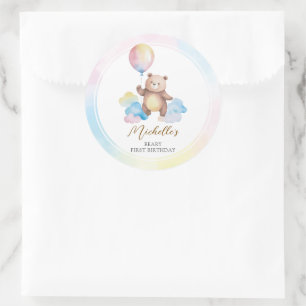 Teddy Bear Balloon Clouds Beary First Birthday Classic Round Sticker