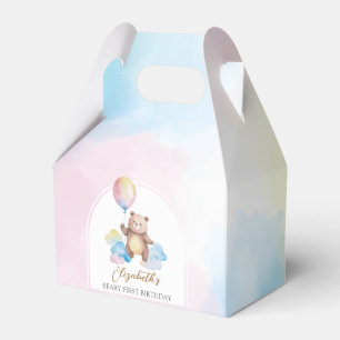 Teddy Bear Balloon Clouds Beary First Birthday Favor Box