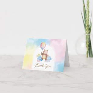Teddy Bear Balloon Clouds Beary First Birthday Thank You Card