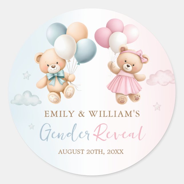 Teddy Bear Balloon Gender Reveal Sticker (Front)