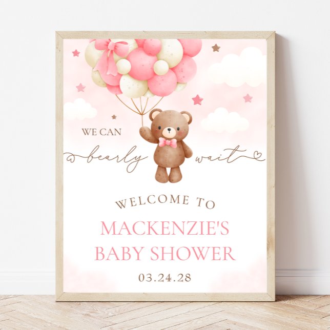 Teddy Bear Balloon Girl Baby shower Affiche de bie (Créateur téléchargé)
