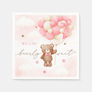 Teddy Bear Balloon Girl Baby Shower Napkins